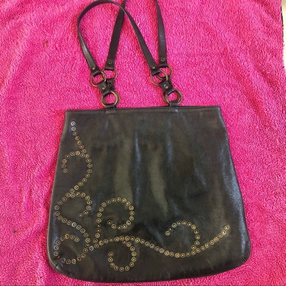 BERGE black leather stubs detail shoulder bag